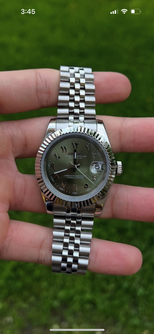 Full Silver Arabic Green Dial SeikoJust