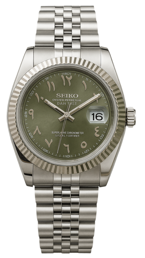 Full Silver Arabic Green Dial SeikoJust